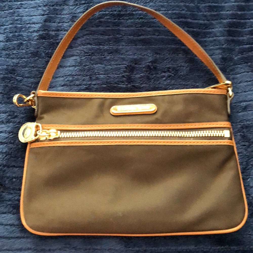 Michael Kors small wristlet purse - brown and gold